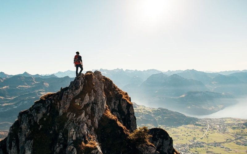 pilgrim on the top of a mountain on the Camino
