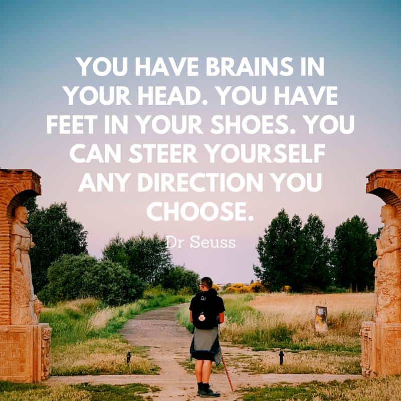 “You have brains in your head. You have feet in your shoes. You can steer yourself any direction you choose. You're on your own. And you know what you know. And YOU are the one who'll decide where to go…” - Dr. Seuss quote about walking